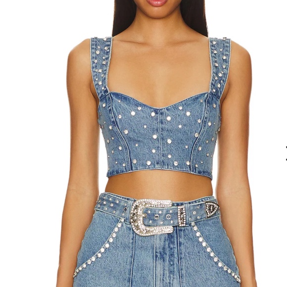 Show Me Your MuMu Tops - Show Me Your Mumu Shania Denim and Rhinestone Top